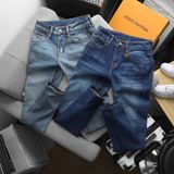 Quần Jean Nam Cao Cấp LV VUITTON LOGO TÚI Màu Xanh Basic Form SlimFit Mềm Mịn Siêu Co Giãn Hàng Xuất Xịn Có Big Size