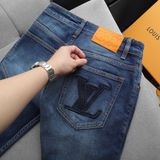 Quần Jean Nam Cao Cấp LV VUITTON LOGO TÚI Màu Xanh Basic Form SlimFit Mềm Mịn Siêu Co Giãn Hàng Xuất Xịn Có Big Size
