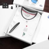 Áo Thun Nam Cổ Tròn, Áo Phông Màu Trắng Đen Viền LCST FRANCE LIMITED Xuất Xịn Logo Cao Su Ép 4 Màu Hàng Cao Cấp