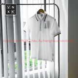 Áo Thun Nam Polo Thêu Sau Cổ BURBERRY VIỀN ĐỎ LONDON ENGLAND Vải Dệt Kim Cao Cấp Sang Trọng