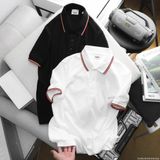 Áo Thun Nam Polo Thêu Sau Cổ BURBERRY VIỀN ĐỎ LONDON ENGLAND Vải Dệt Kim Cao Cấp Sang Trọng