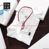 Áo Thun Nam Polo Trắng Đen BURBERRY VIỀN ĐỎ LONDON ENGLAND Vải Dệt Kim Cao Cấp Sang Trọng