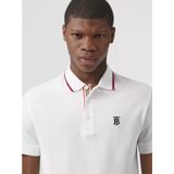 Áo Thun Nam Polo Trắng Đen BURBERRY VIỀN ĐỎ LONDON ENGLAND Vải Dệt Kim Cao Cấp Sang Trọng