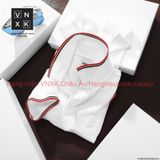 Áo Thun Nam Polo Thêu Sau Cổ BURBERRY VIỀN ĐỎ LONDON ENGLAND Vải Dệt Kim Cao Cấp Sang Trọng