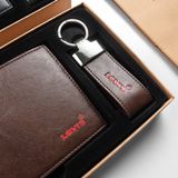 Set Ví (Bóp) Da Bò ' Logo Đỏ + Móc khóa Da dây trơn 2 Màu Nâu Và Đen Hàng FullBox Túi Giấy Quà Tặng Cực Sang