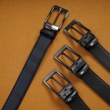 Thắt lưng Nam Burberry Da Bò Thật Mặt Titanium, Nịt nam Sang Trọng - Dây lưng khóa ghim Cao Cấp FullBox
