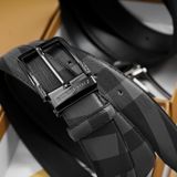 Thắt lưng Nam Burberry Da Bò Thật Mặt Titanium, Nịt nam Sang Trọng - Dây lưng khóa ghim Cao Cấp FullBox