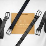 Thắt lưng Nam Burberry Da Bò Thật Mặt Titanium, Nịt nam Sang Trọng - Dây lưng khóa ghim Cao Cấp FullBox