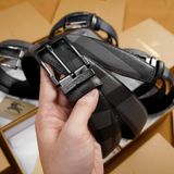 Thắt lưng Nam Burberry Da Bò Thật Mặt Titanium, Nịt nam Sang Trọng - Dây lưng khóa ghim Cao Cấp FullBox