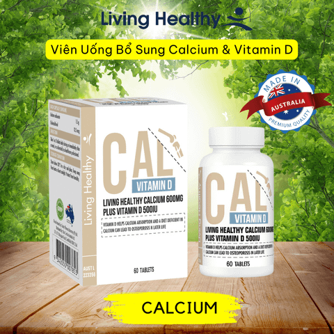 Viên uống bổ sung canxi Living Healthy Calcium 600mg Plus Vitamin D 500IU (Hộp 60 viên)