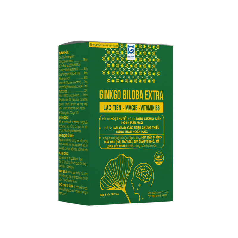 Viên Uống Tuần Hoàn Não Ginkgo Biloba Extra (Hộp 6 vỉ x 10 viên)