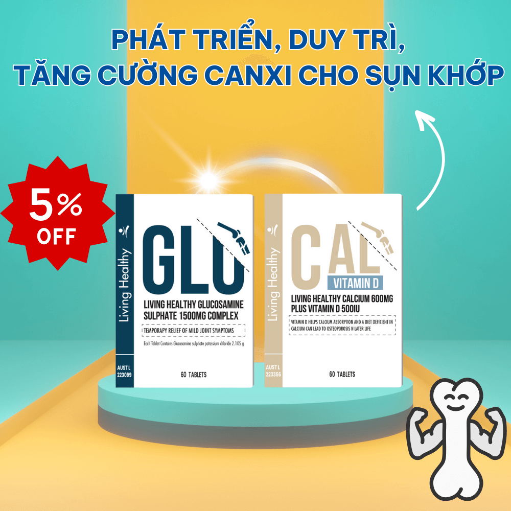 Combo Tăng Canxi Sụn Khớp: Living Healthy Glucosamine & Calcium