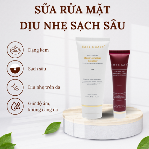 Sữa Rửa Mặt Dịu Nhẹ Sạch Sâu Thuần Chay Hữu Cơ Sasy n Savy Pure Creme Rose Geranium Cleaner