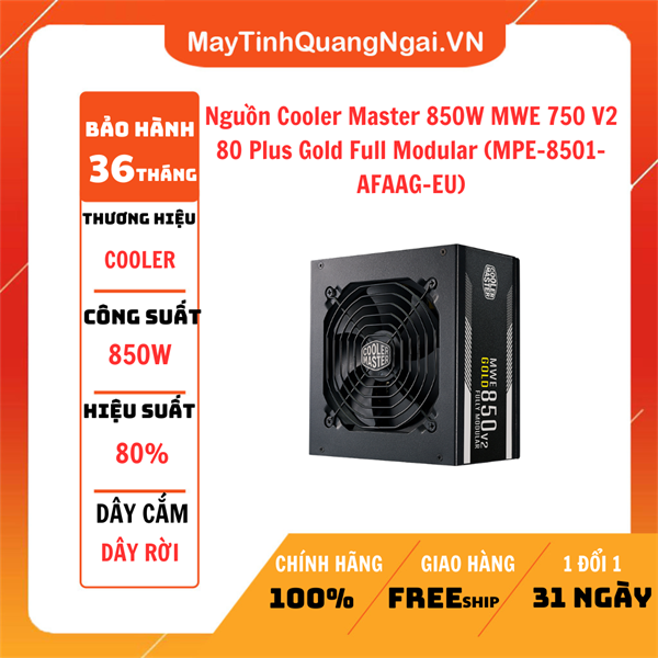Nguồn Cooler Master 850W MWE 750 V2 80 Plus Gold Full Modular (MPE-8501-AFAAG-EU)