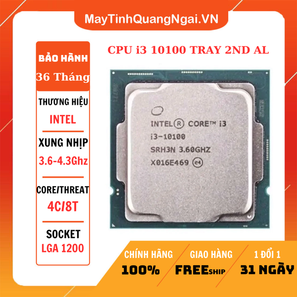 CPU INTEL CORE I3-10100 (3.6GHZ TURBO UP TO 4.3GHZ, 4 NHÂN 8 LUỒNG, 6MB CACHE, 65W) - SOCKET INTEL LGA 1200