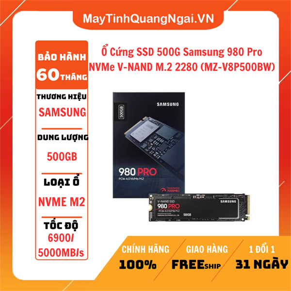 Ổ Cứng SSD 500G Samsung 980 Pro NVMe V-NAND M.2 2280 (MZ-V8P500BW)