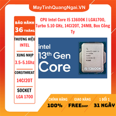 CPU Intel Core I5 13600K | LGA1700, Turbo 5.10 GHz, 14C/20T, 24MB, Box Công Ty