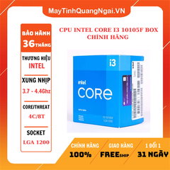 CPU Intel Core I3 13100F BOX CHÍNH HÃNG (LGA1700, Turbo 4.50 GHz, 4C/8T, 12MB)