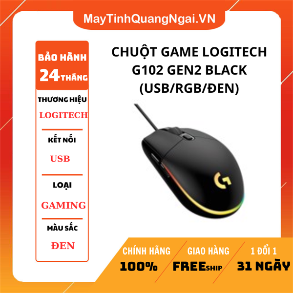 CHUỘT GAME LOGITECH G102 GEN2 BLACK (USB/RGB/ĐEN)