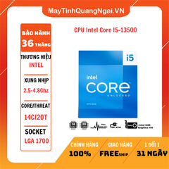 CPU Intel Core I5-13500 New Tray (Up To 4.80GHz, 14 Nhân 20 Luồng, 24M Cache, FCLGA1700)
