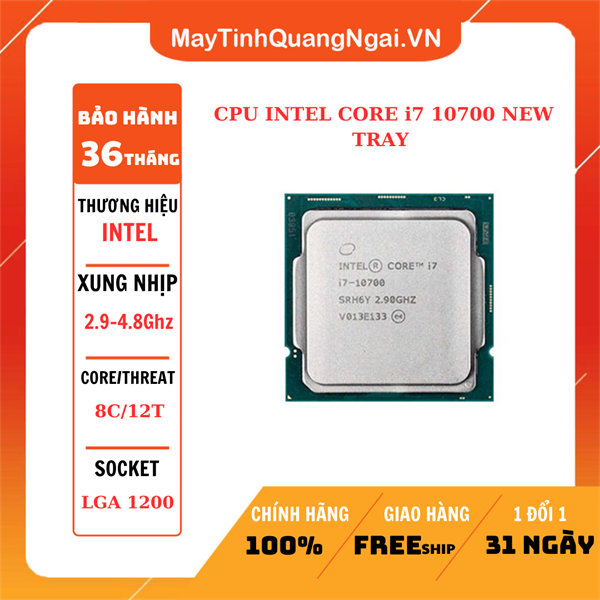 CPU INTEL CORE i7 10700 NEW TRAY (2.9GHz turbo 4.8GHz | 8 nhân | 16 luồng | 16MB Cache)