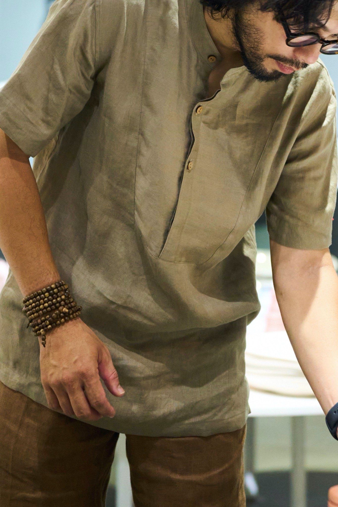 (Men) Band Collar Shirt - S006