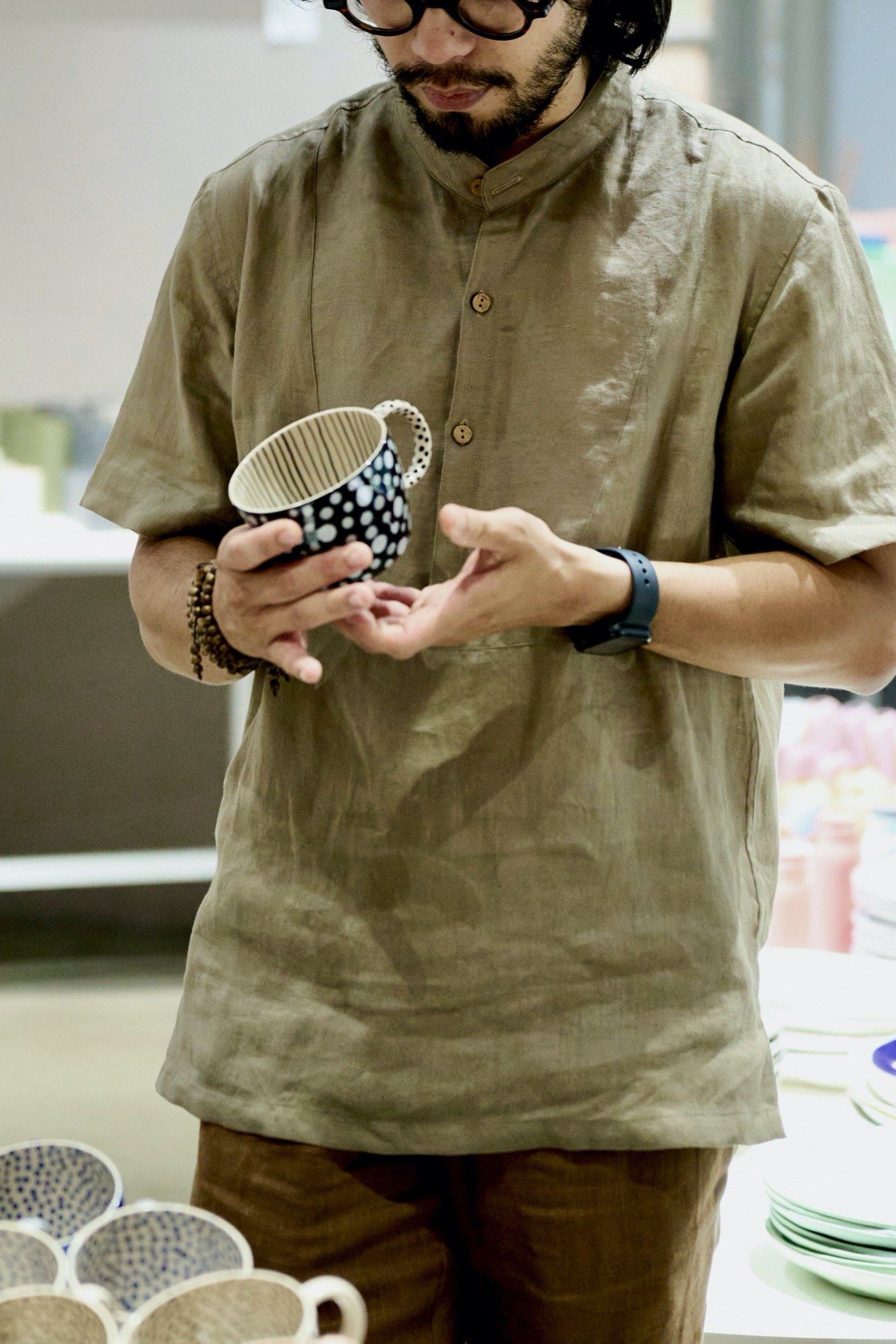 (Men) Band Collar Shirt - S006