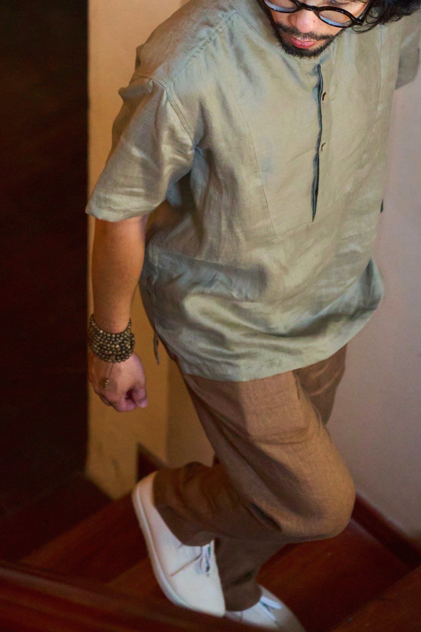 (Men) Band Collar Shirt - S006