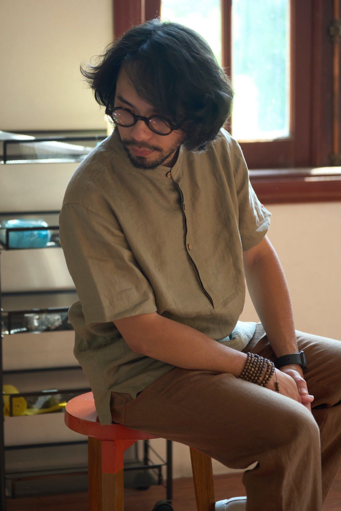 (Men) Band Collar Shirt - S006