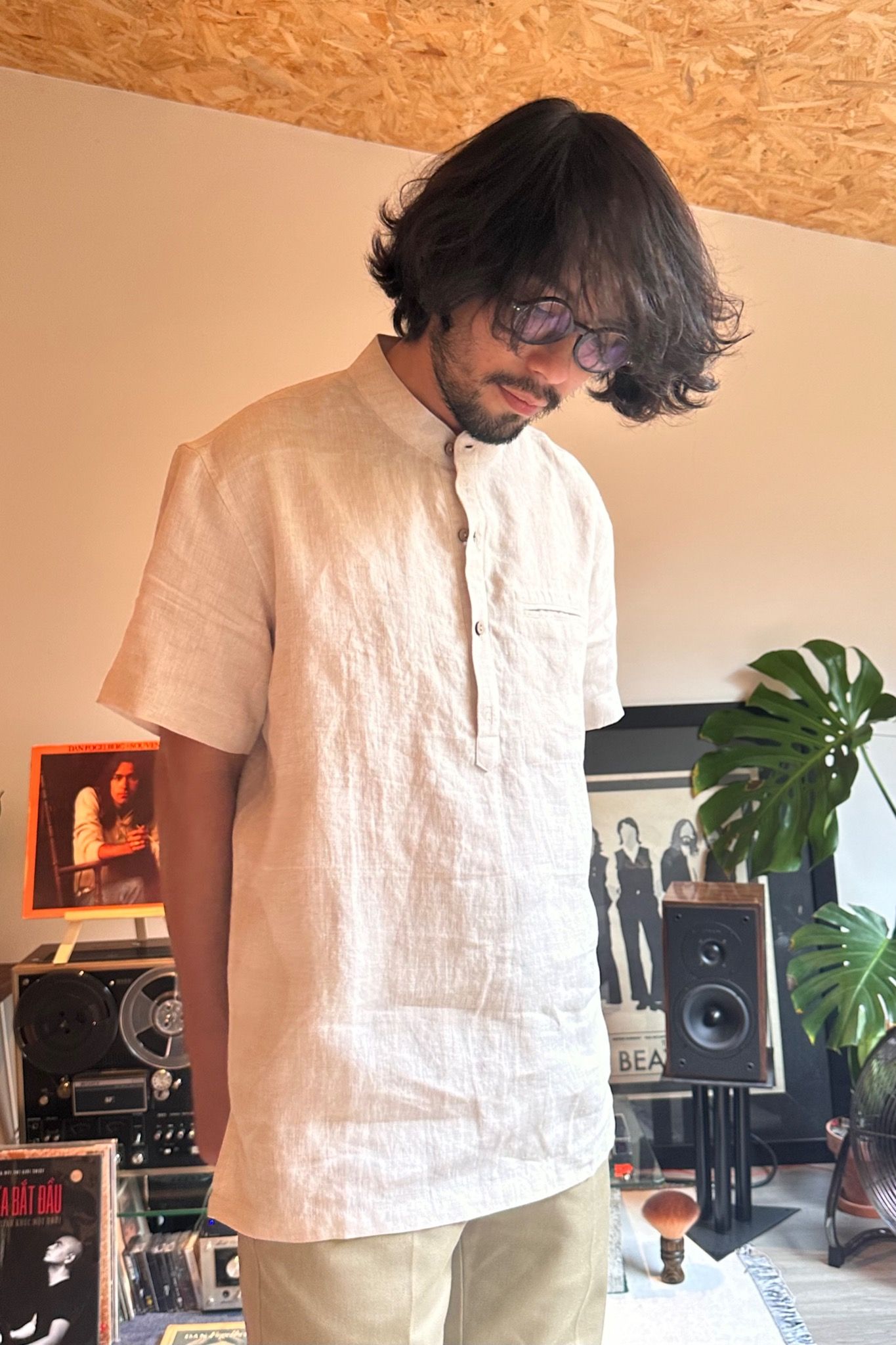 (Men) Band Collar SL Shirt - S004