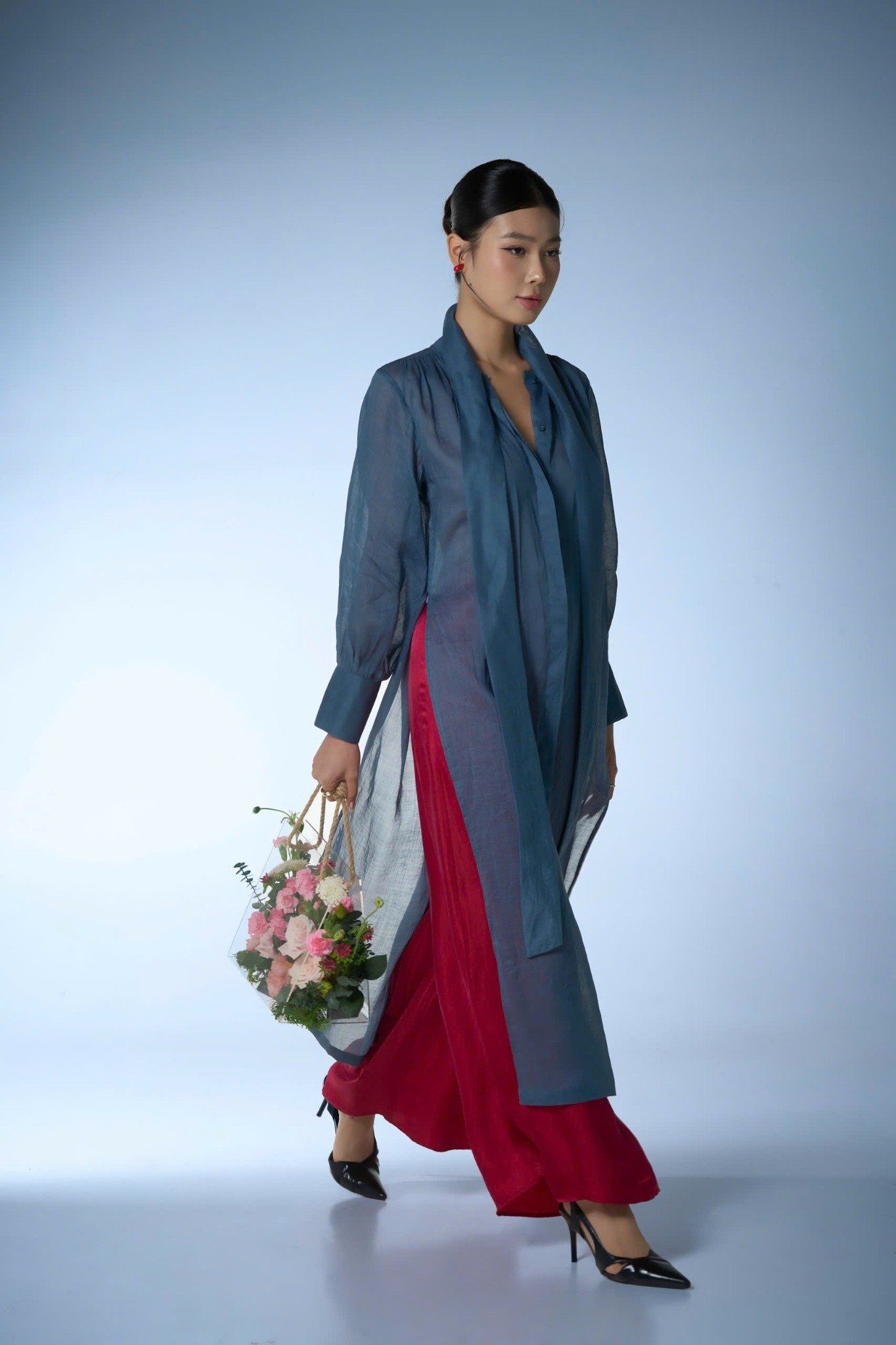 String Collar Overpant Shirt