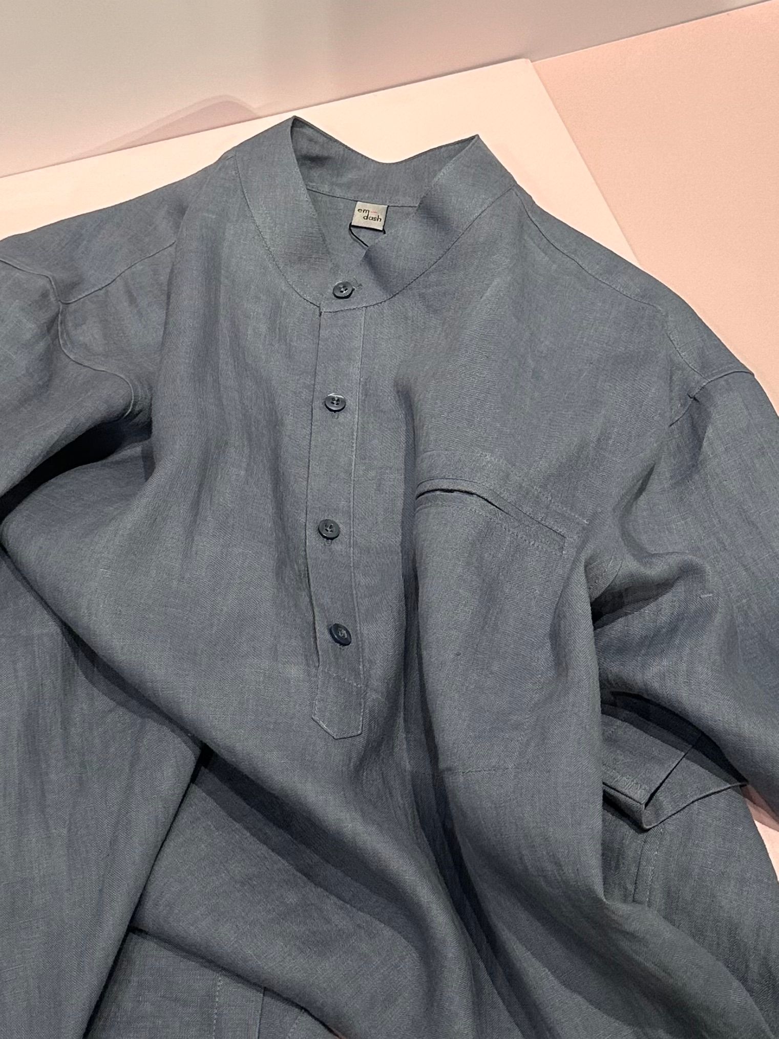 (Men) Band Collar SL Shirt - S004