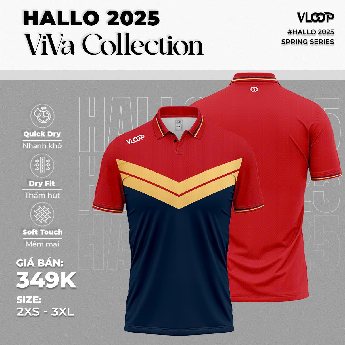 ÁO THỂ THAO VLOOP CỔ POLO MÀU ĐỎ - XANH NAVY - BST HALLO 2025 - VIVA COLLECTION