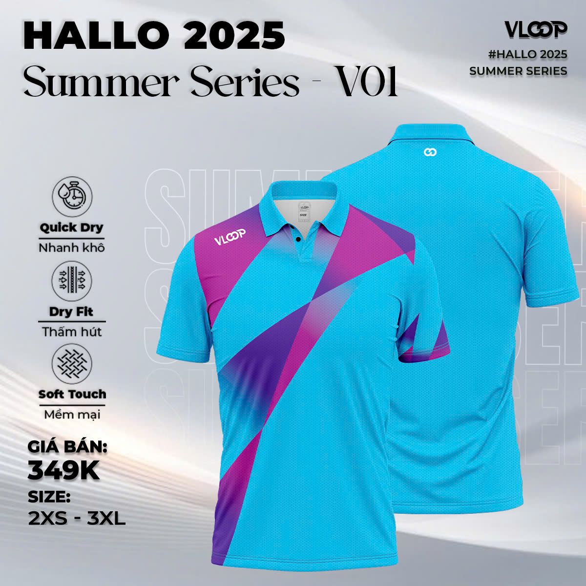 ÁO THỂ THAO VLOOP CỔ POLO MÀU XANH DƯƠNG - BST HALLO 2025 - SUMMER SERIES