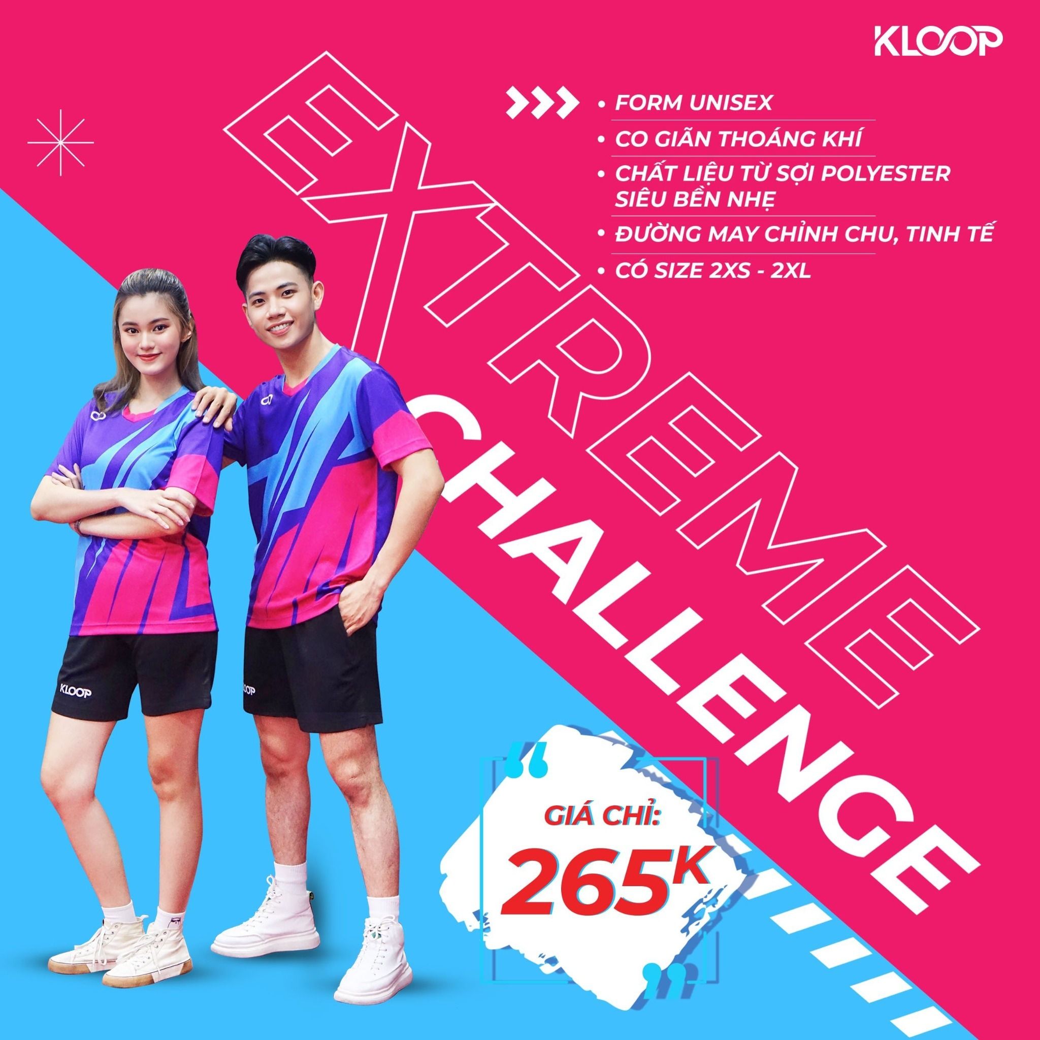 Áo thể thao KLOOP co giãn thoải mái họa tiết Thunder phiên bản cổ tim tím - BST EXTREME CHALLENGE