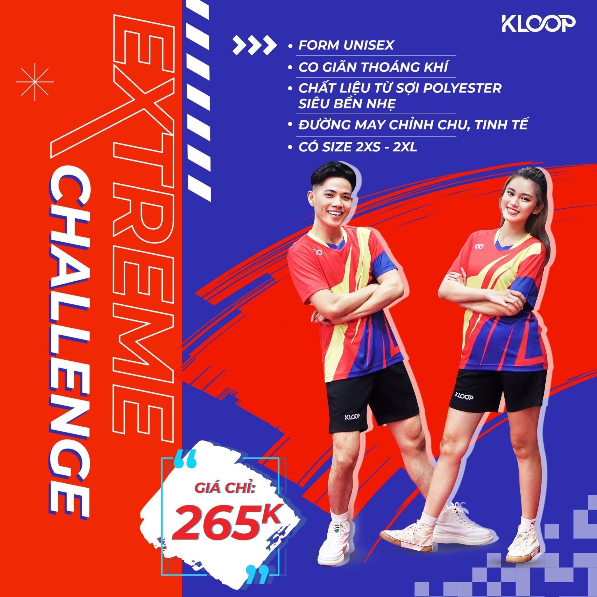 Áo thể thao KLOOP co giãn thoải mái họa tiết Thunder phiên bản cổ tim - BST EXTREME CHALLENGE