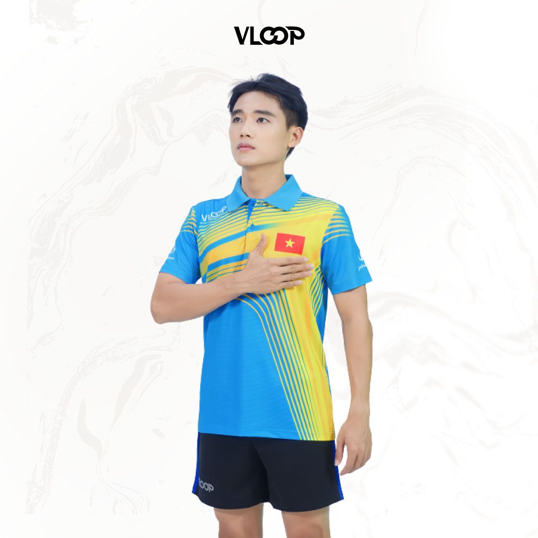 Áo polo thể thao VLOOP áo thi đấu chất thun cao cấp co giãn thoáng khí màu xanh dương
