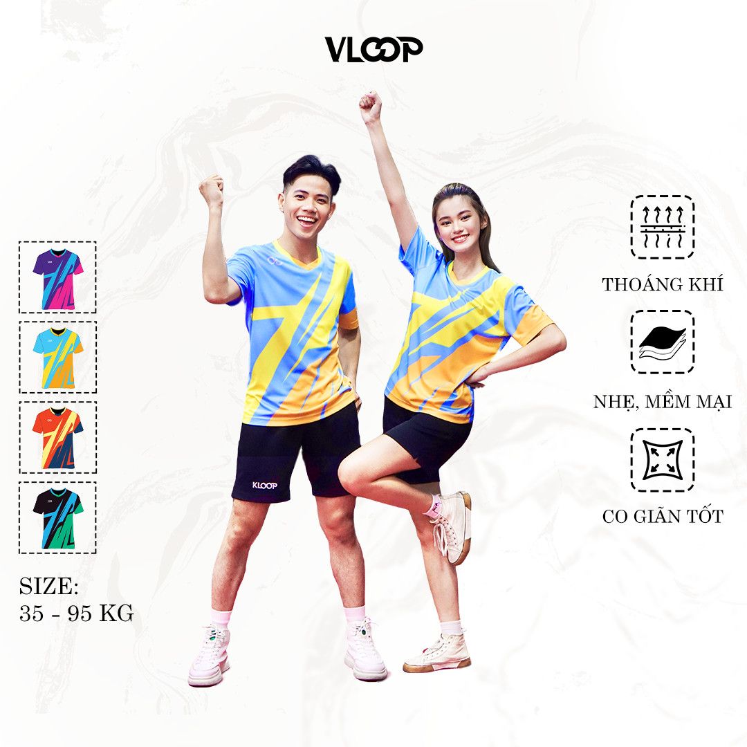 Áo thể thao KLOOP co giãn thoải mái họa tiết Thunder phiên bản cổ tim xanh dương - BST EXTREME CHALLENGE