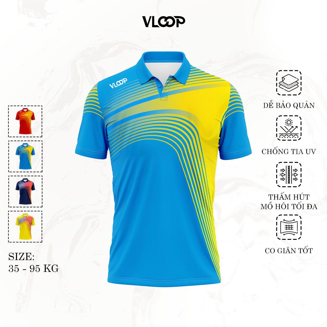 Áo polo thể thao VLOOP áo thi đấu chất thun cao cấp co giãn thoáng khí màu xanh dương