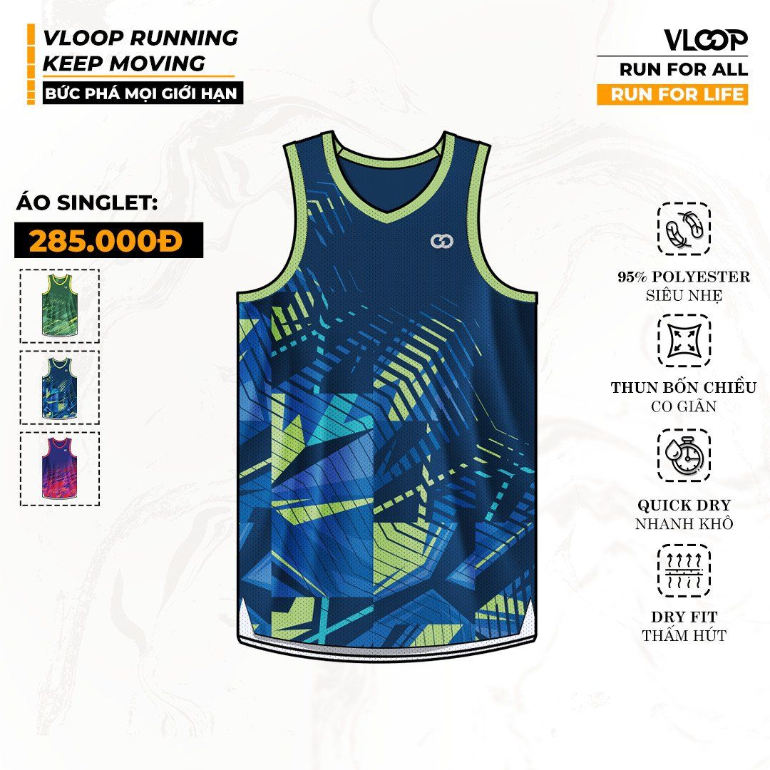 Áo Singlet Chạy Bộ VLOOP Màu Xanh Navy - BST KEEP MOVING
