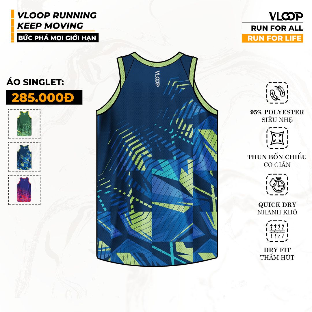 Áo Singlet Chạy Bộ VLOOP Màu Xanh Navy - BST KEEP MOVING