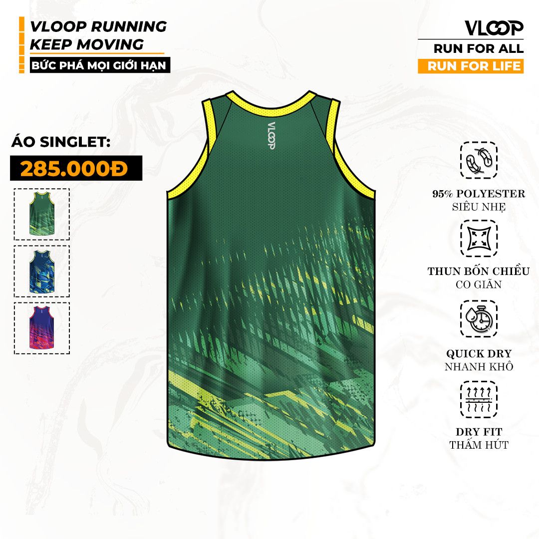 Áo Singlet Chạy Bộ VLOOP Màu Xanh Lá - BST KEEP MOVING