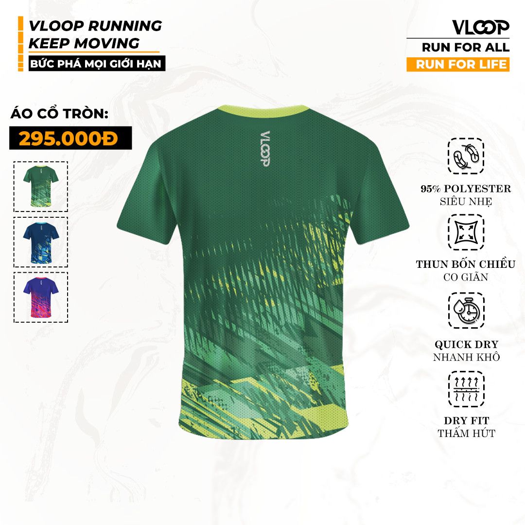 Áo Chạy Bộ VLOOP Cổ Tròn Màu Xanh Lá - BST KEEP MOVING