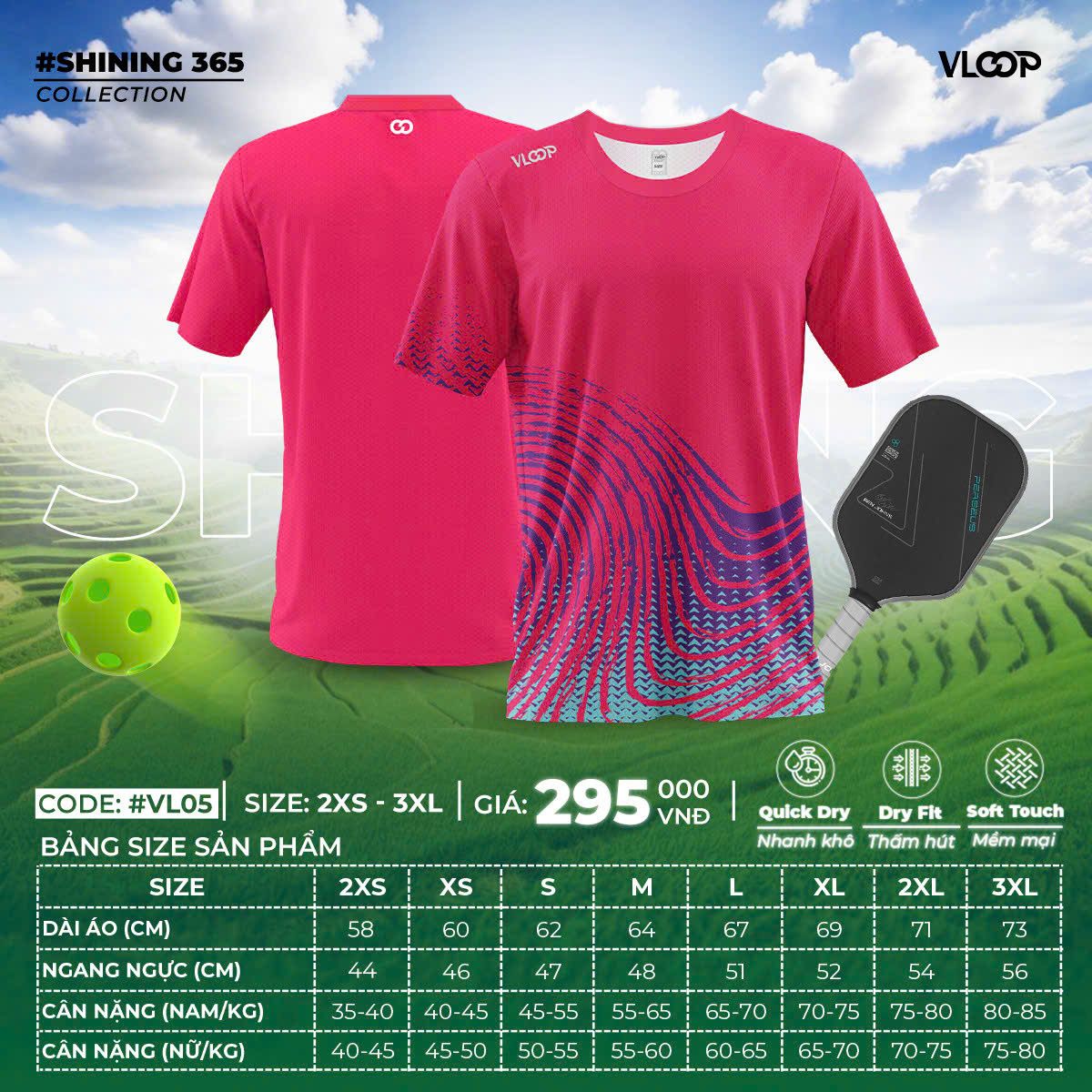 Áo Chạy Bộ VLOOP Cổ Tròn Màu Hồng - BST SHINING 365