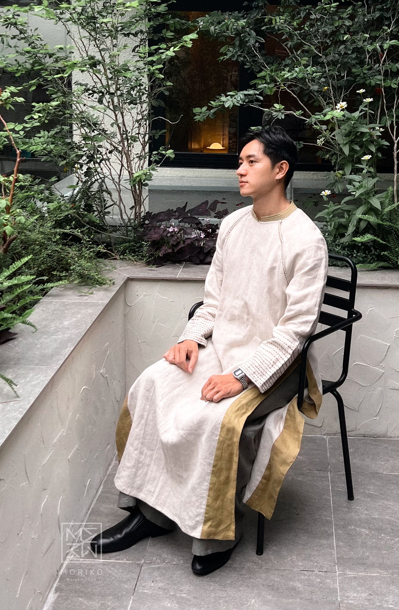 Áo Dài Nam Mori thêu Sashiko