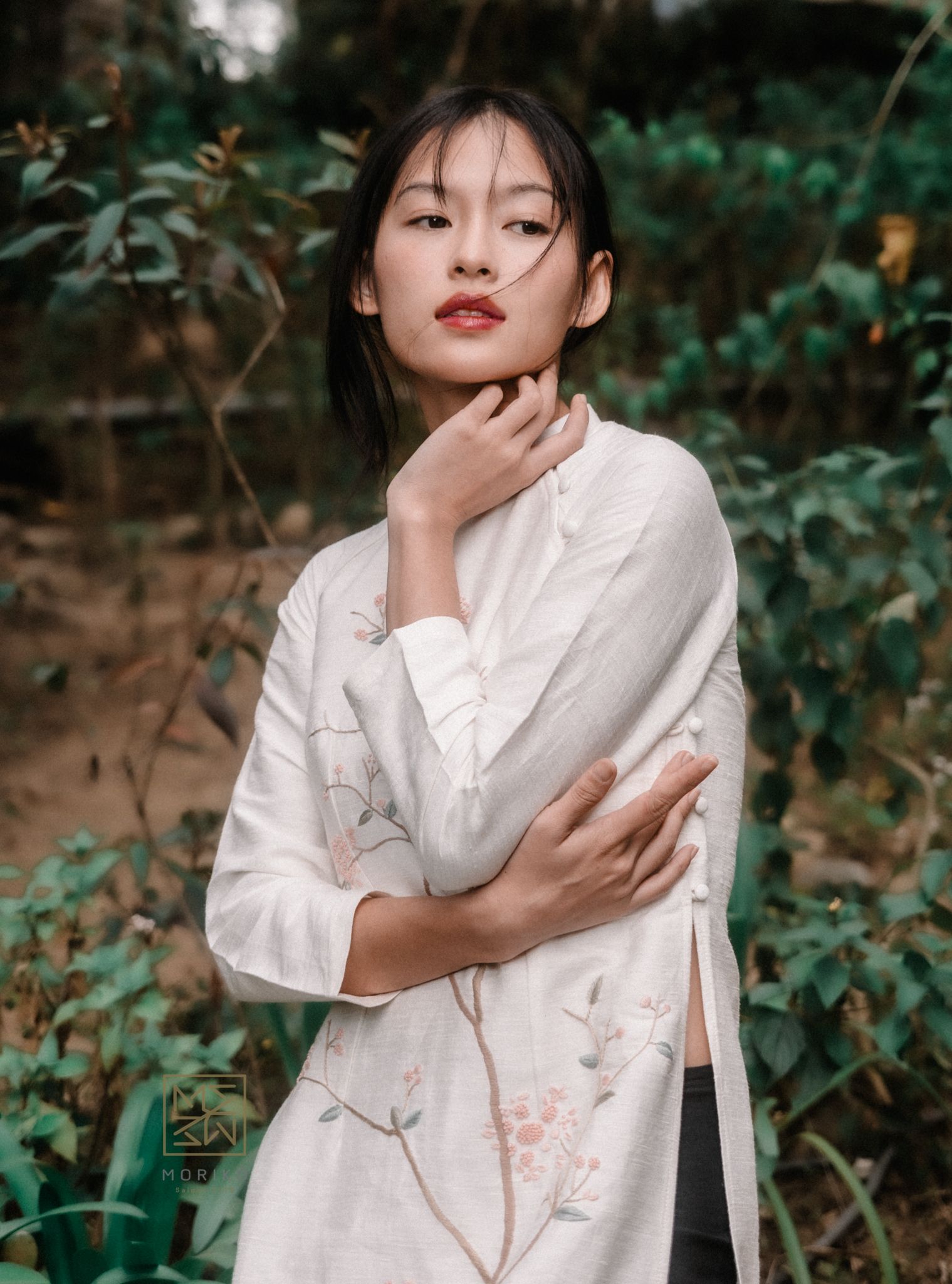 Áo Dài tơ tằm thêu Hoa đào
