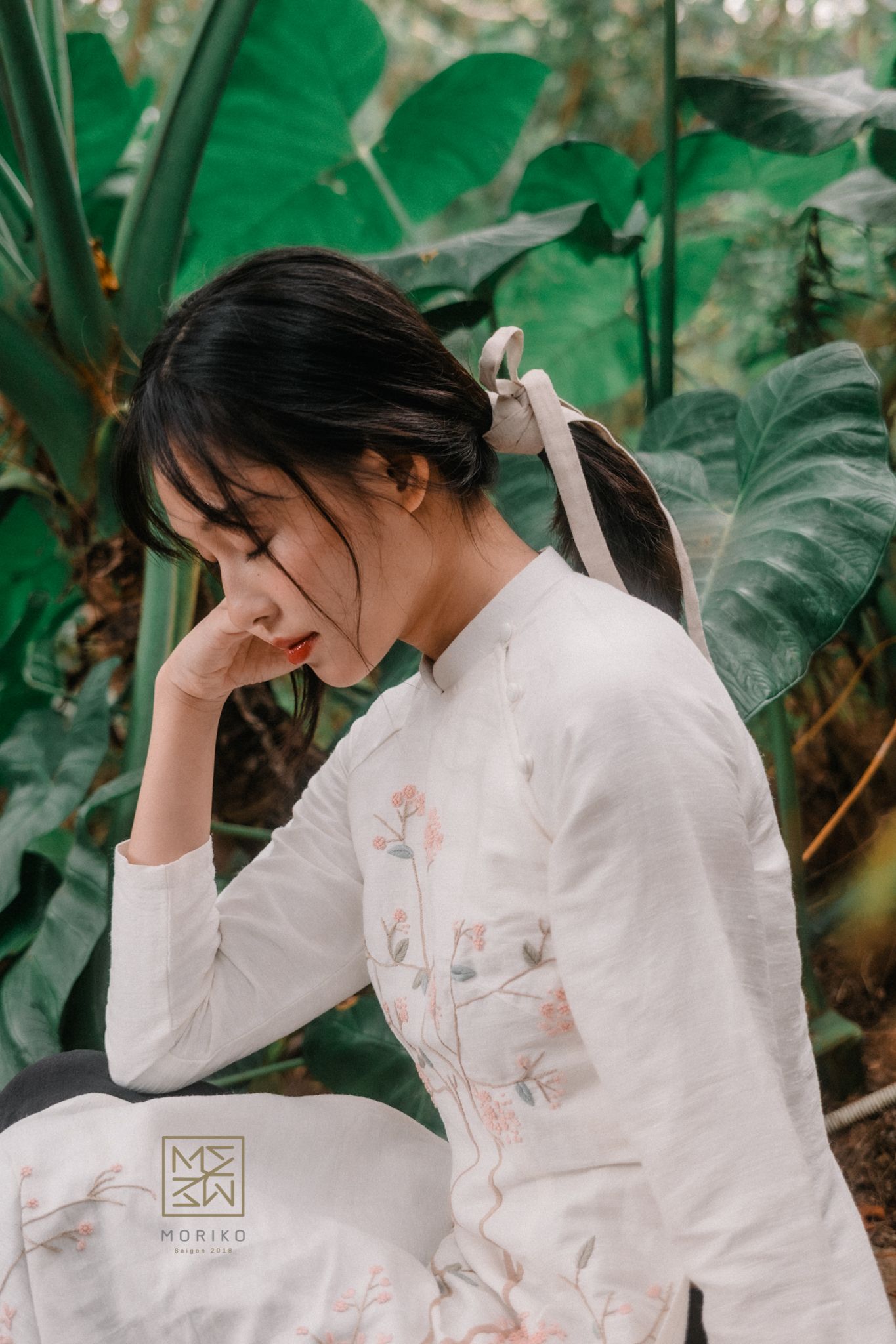 Áo Dài tơ tằm thêu Hoa đào