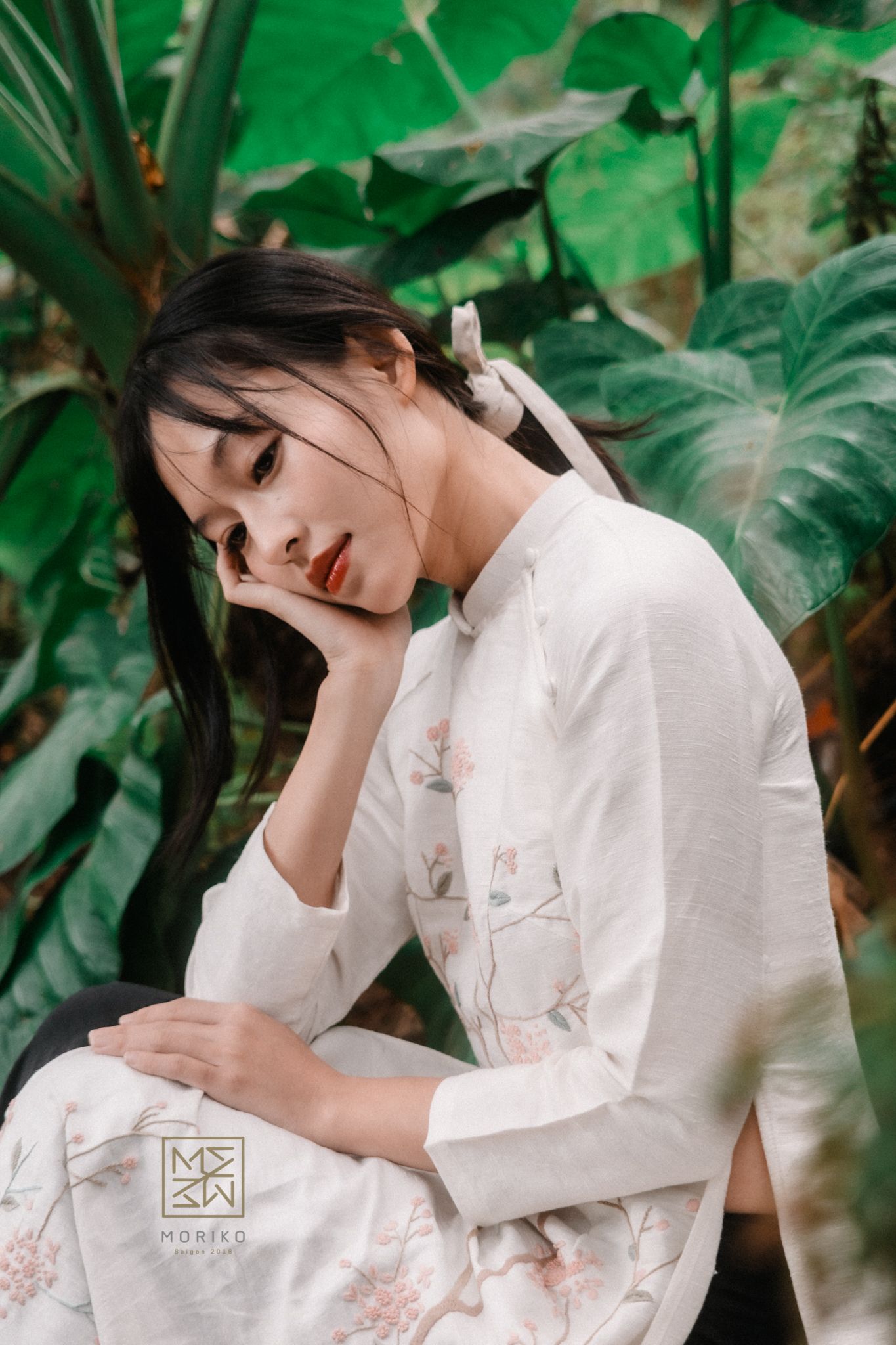 Áo Dài tơ tằm thêu Hoa đào