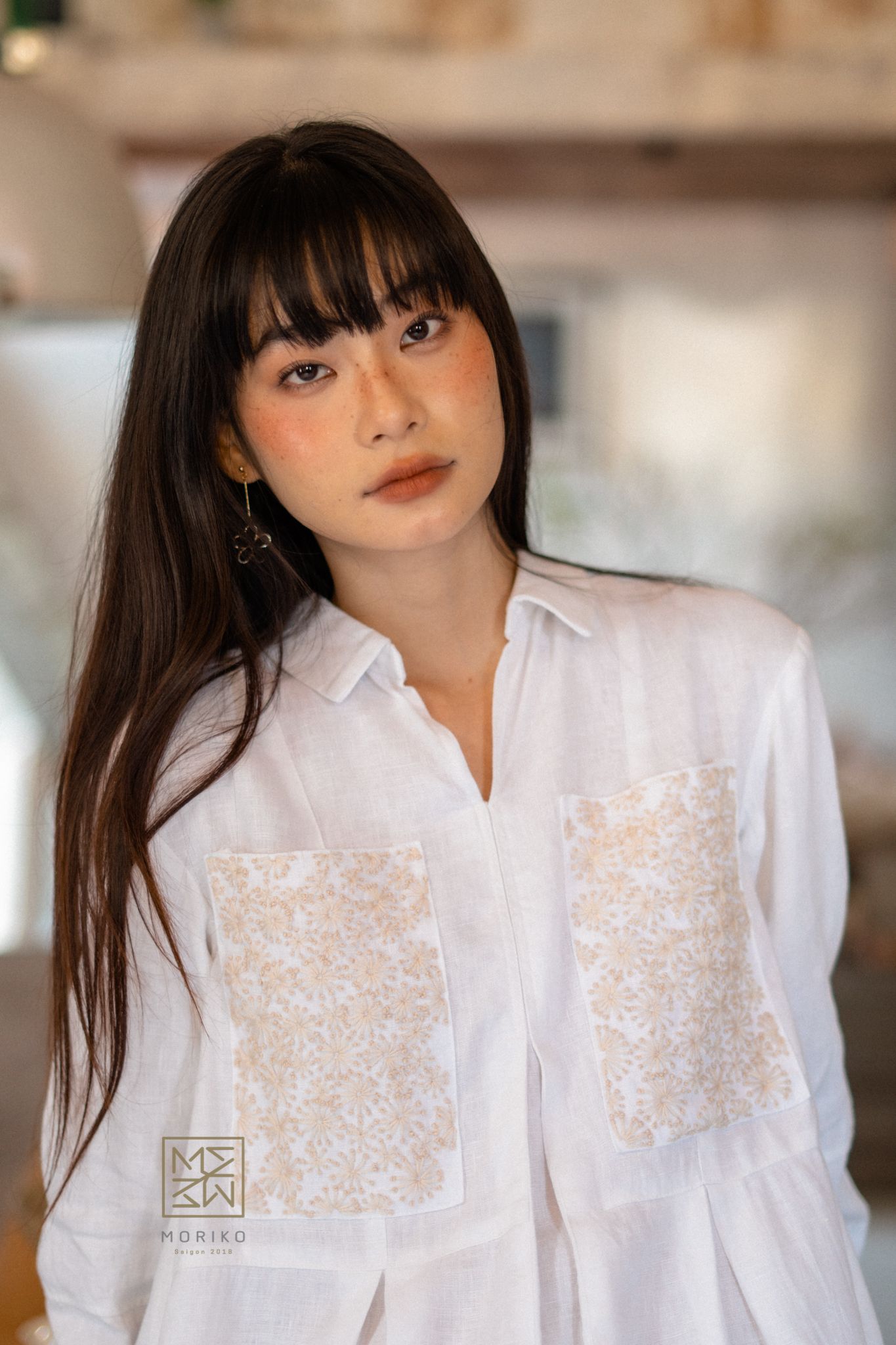 Đầm Baby Doll thêu Sashiko hình hoa.