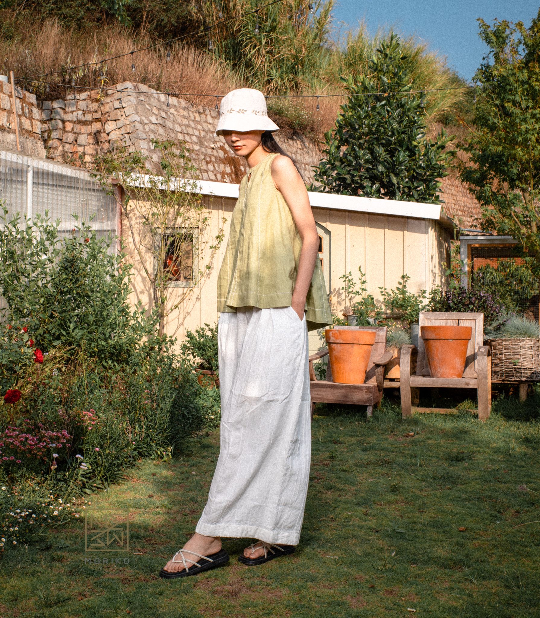 Áo Shi linen tơ màu mạ non